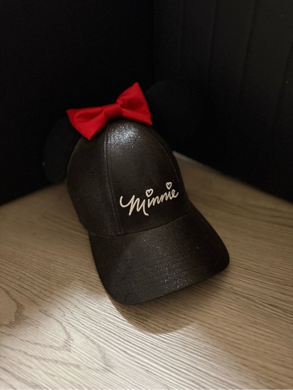 Black Glitter Disney Minnie Mouse Baseball Cap Hat Adjustable Strap Back